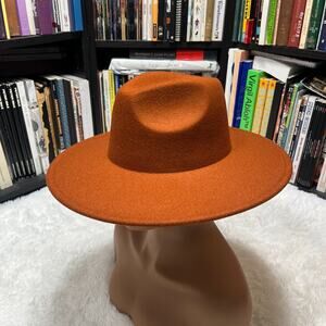 FREE PEOPLE WIDE BRIM WOMENS FEDORA WOOL BURNT ORANGE / BROWN HAT